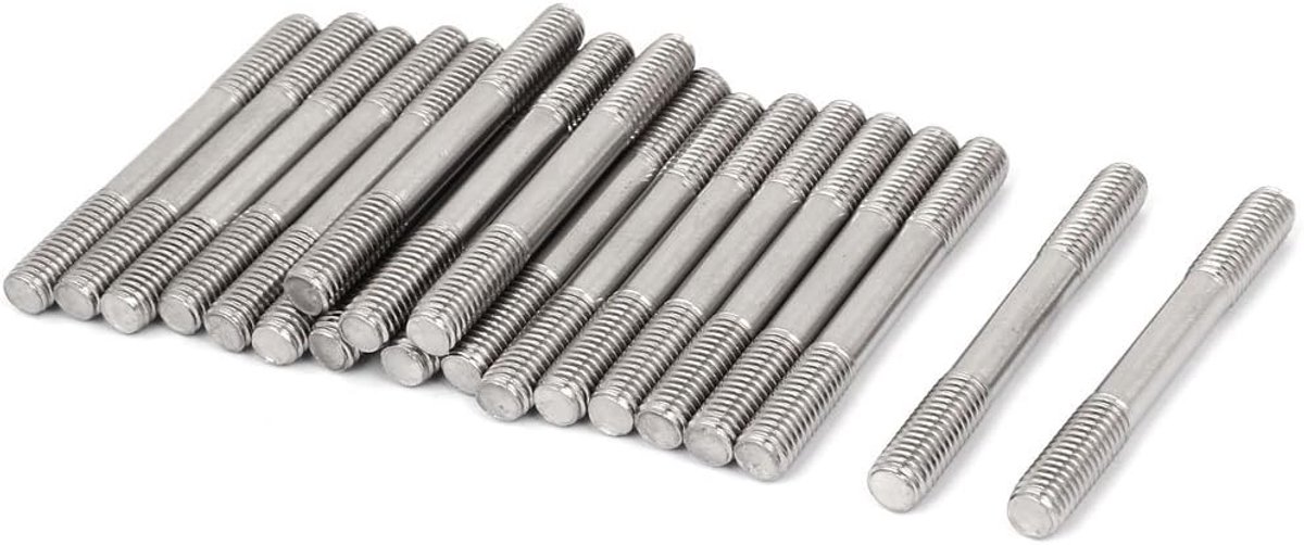 sourcingmap M8 x 70mm Tight Verstelbare Duwstang Dubbele Einde Draad Stud Zilver Toon 20 stks