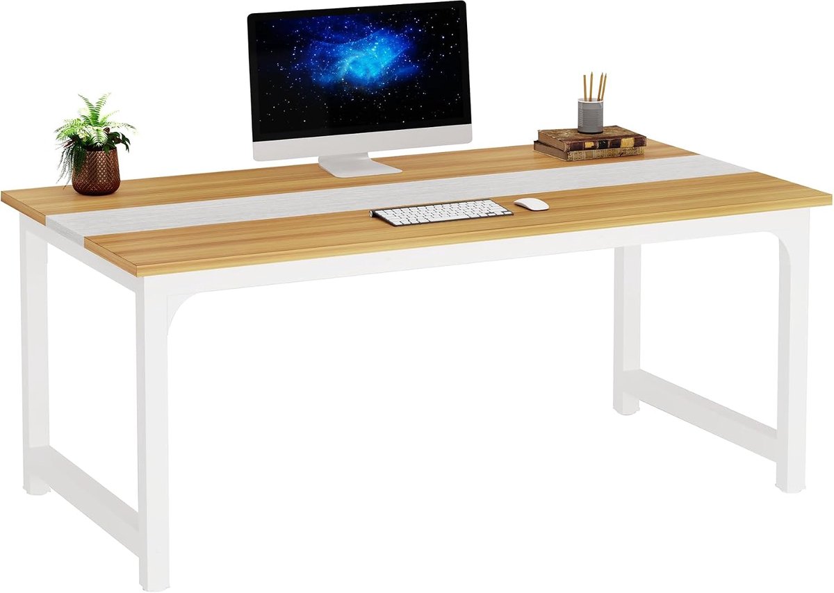 Tribesigns Bureau - Computerbureau - Computer Tafel - Bureautafel Vintage - Licht Walnoot/Wit - 160 x 80 x 75 cm