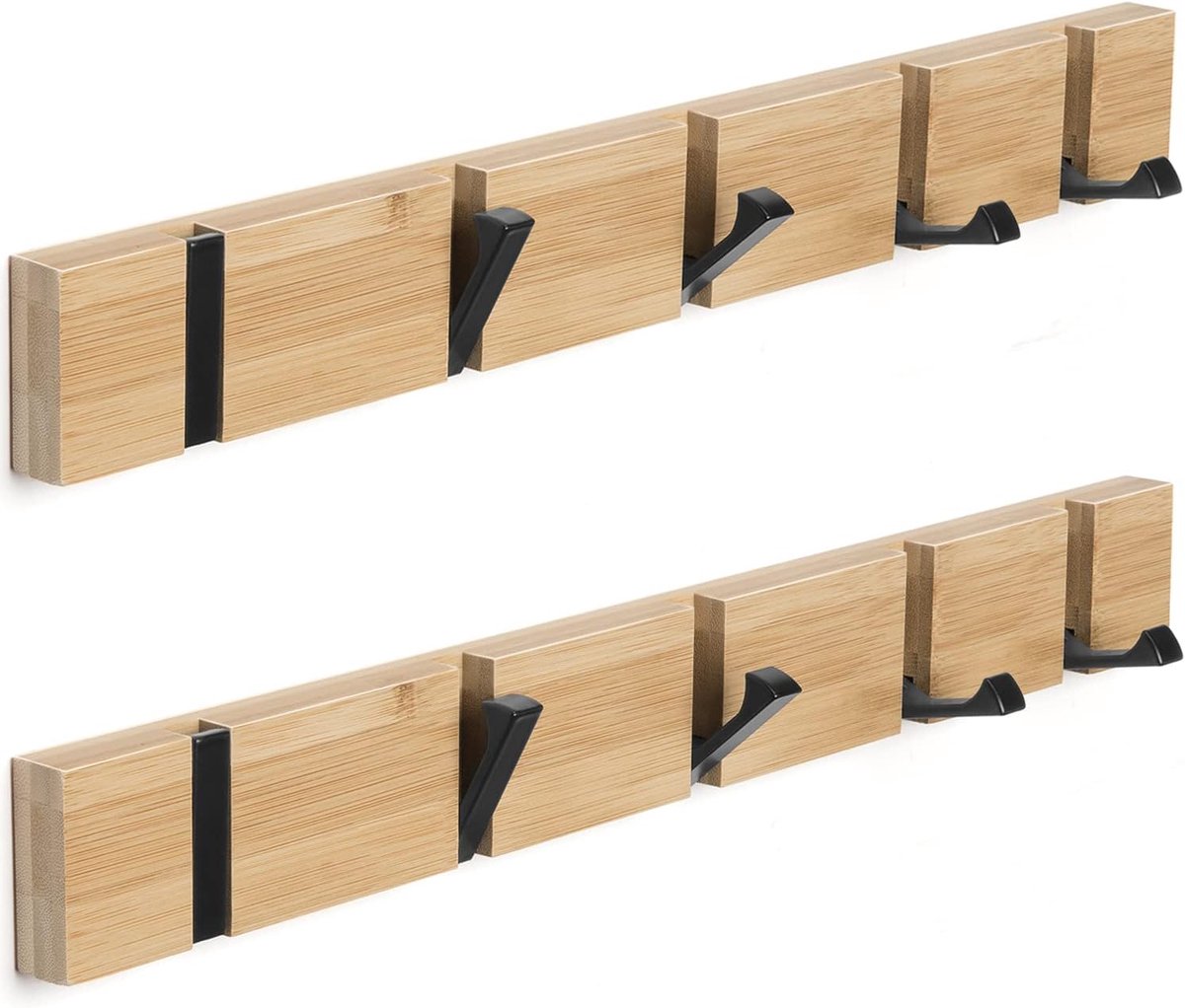 Jashaken hout wand, houten paneel kapstok opvouwbare kapstok met 5 haken voor jassen, hoeden en handtassen (42cm)