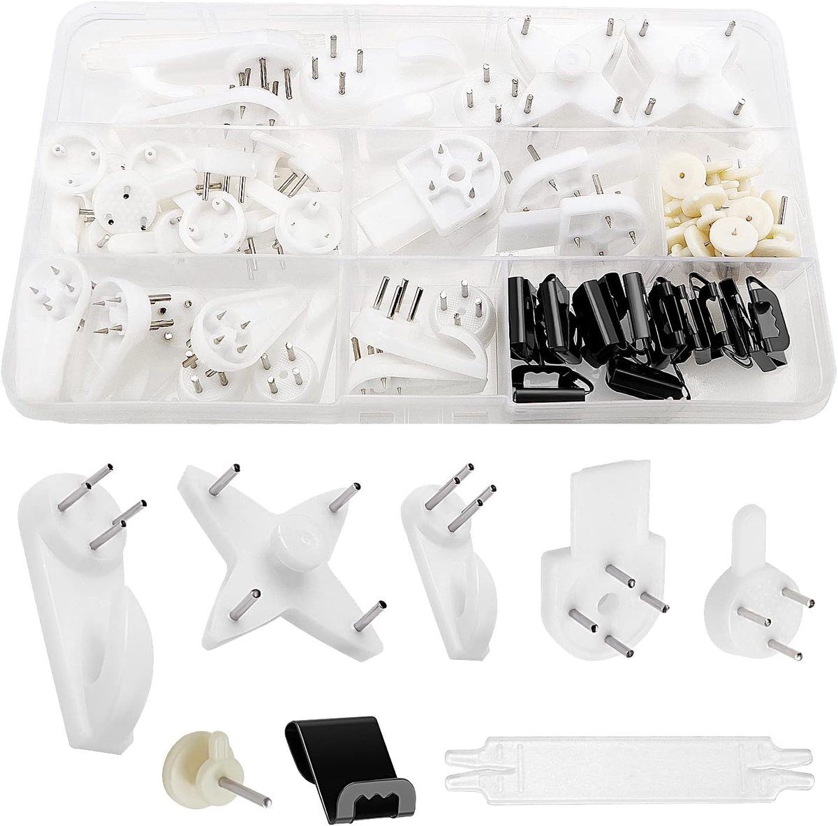 72 Stuks Frame Haak, Witte Niet-Sporen Hardwall Hanger Haak Kit, Foto Ophanghaak, Plastic Onzichtbare Gipsplaat Nagel Set voor Hang Fotolijsten, Klokken, Trouwfoto's, Spiegels op