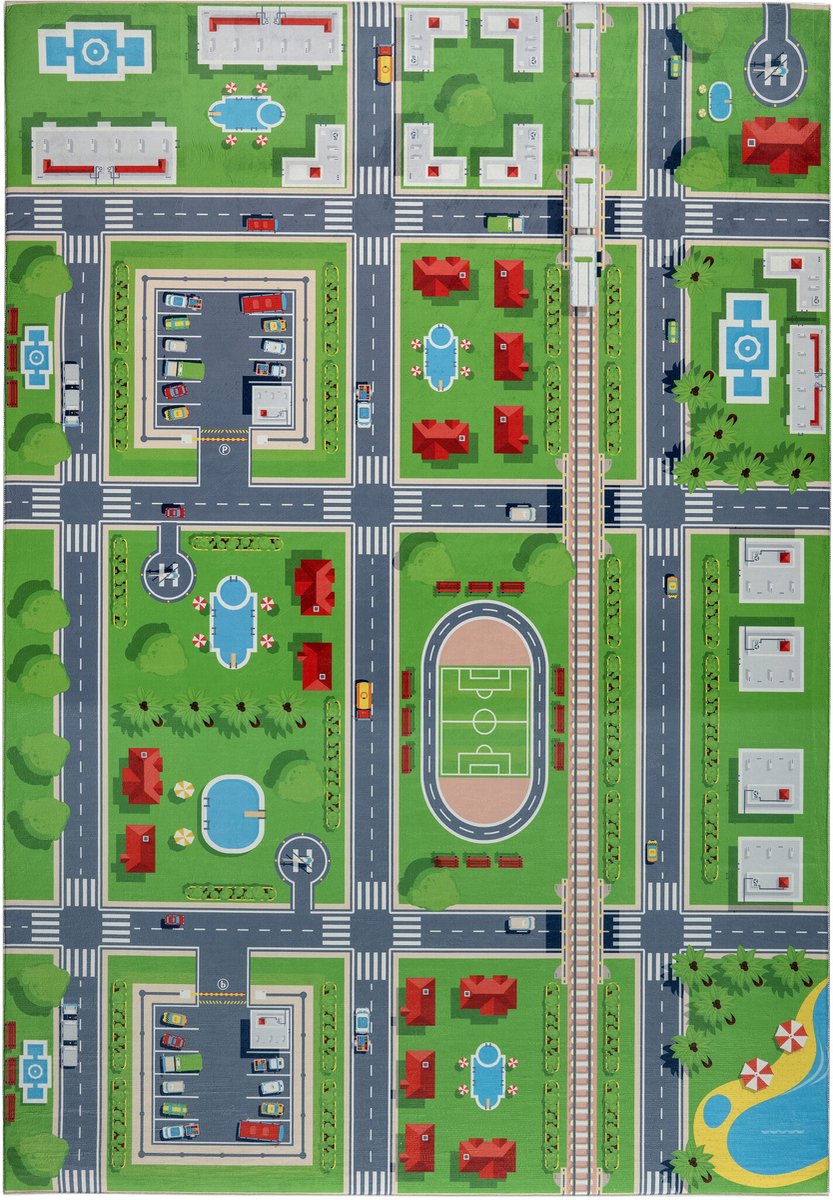 Muratap Kindervloerkleed Verkeer Groen Speelkleed Wasbaar Antislip- 120x170 CM