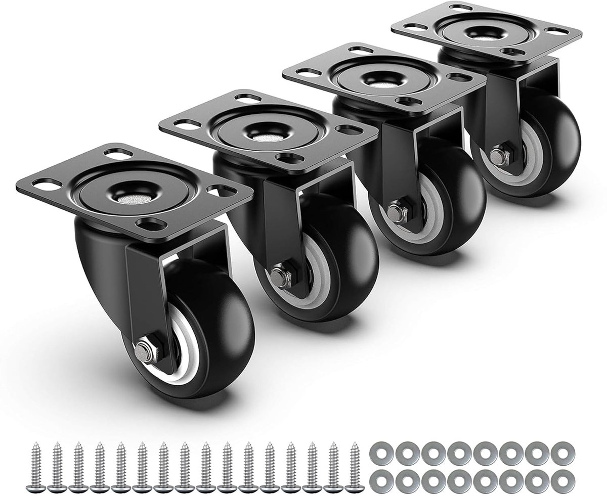 Meubelwielen, 50 mm, totale capaciteit 250 kg, set van 4, zware wielen, zonder remmen, zwenkwielen, transportwielen voor palletmeubels