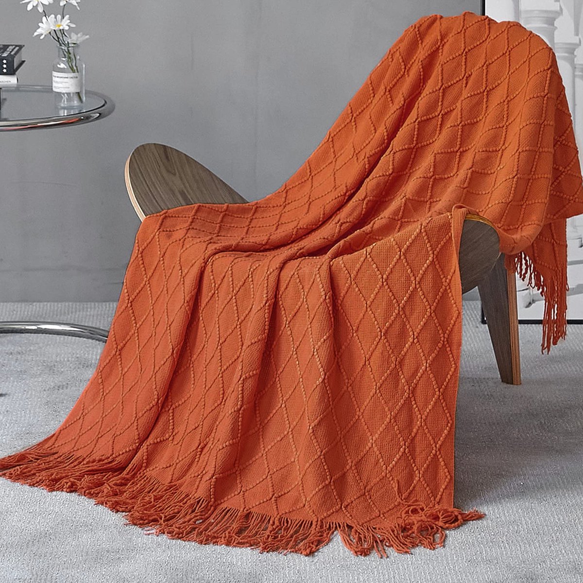 Gebreide deken franjes sprei effen kleur Scandinavische warme plaid trendy zachte deken sofa sprei decoratieve sprei decoratieve sprei 130 x 230 cm