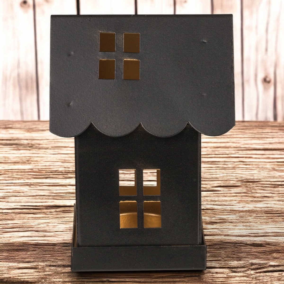 Metalen decoratieve huis zwart – stijlvolle windlichthuizen voor theelichtjes – moderne kaarsenhouder van metaal voor een gezellige sfeer (7 x 7 x 12 cm) — cadeau in Wonen & Interieur - foto 5