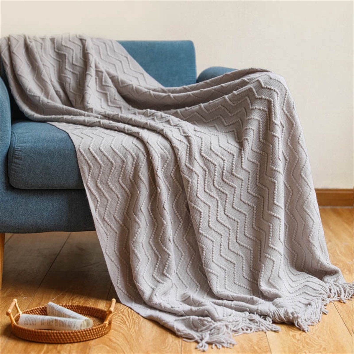 gebreide deken sofa bed decoratieve beddraad dekens sofa kantoor dutje gooien dekens zachte handdoek bed plaid tapijtwerk Zachte deken (Color : Khaki D, Size : 130x170cm)