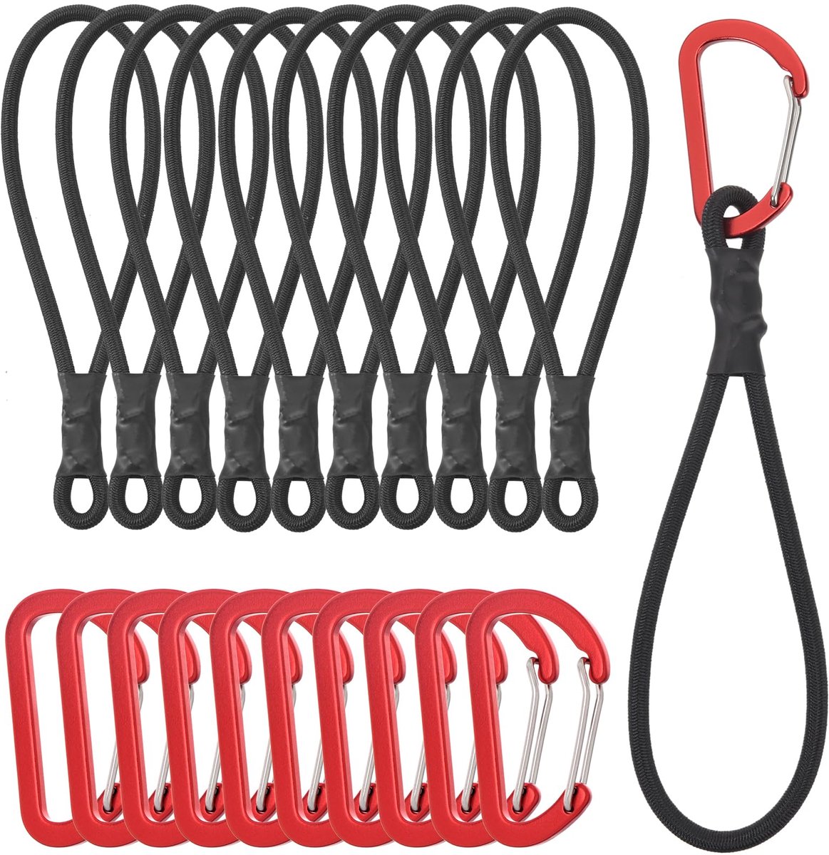 Spanrubber met karabijnhaak, 10 stuks multifunctionele zeilspanners, rubberen spanners, karabijnhaken, expander met karabijnhaak voor dekzeilen, tent, net, camping (25 cm)