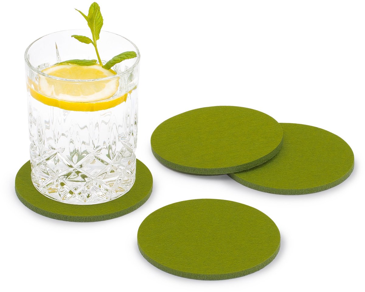 Vilten onderzetters, rond, verpakking van 8 stuks, kleur naar keuze, groen - onderzetters van vilt voor tafel en bar als glasonderzetter/drankonderzetter voor glas en glazen