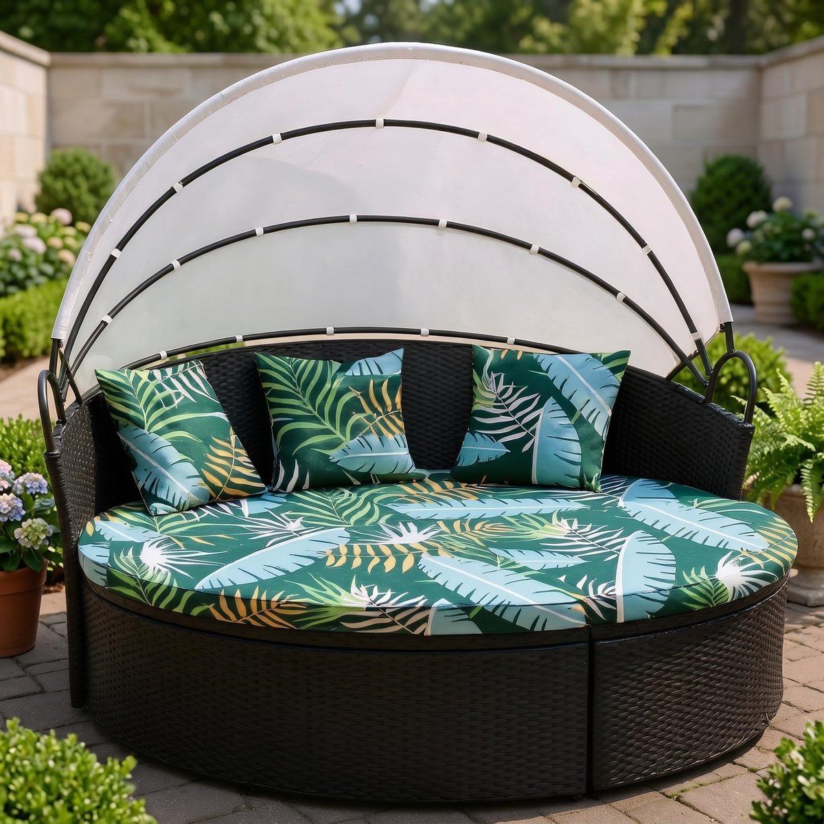 Kussenhoes, 66 inch/167,6 cm, vervangende daybedhoes met elastiek, zonnebed kussensloop, outdoor ronde kussenslopen (groen bos, 4-kwartronde hoezen + 3 kussenslopen)