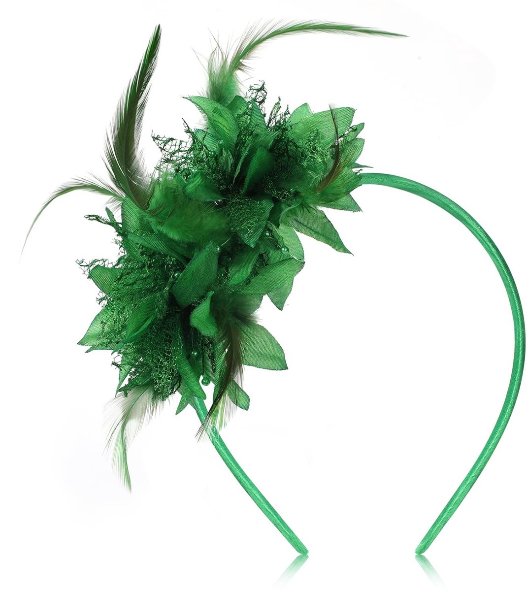 Dailygoods- Hoofdband met veren - Kunstbloem/Hoofdtooi - Jaren 20 - Haaraccessoires - Comfortabel - Diameter 11 cm
