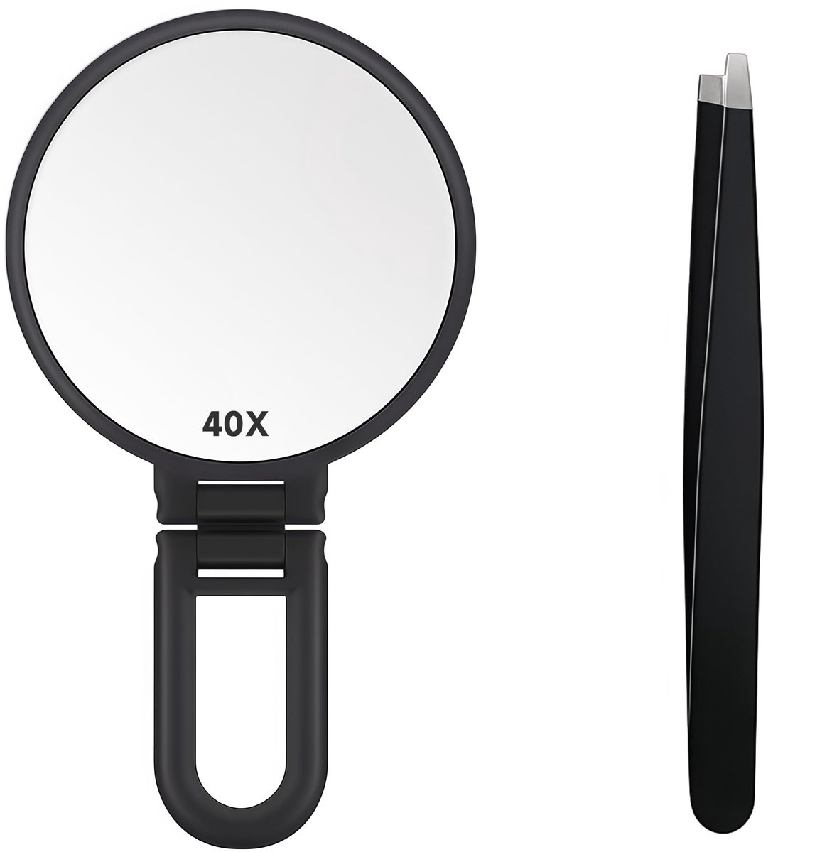 Dailygoods - Vergrootspiegel met handvat en pincet, 40 stuks, dubbelzijdige handspiegel voor make-up, draagbare opvouwbare bureauspiegel voor reizen, vergrote make-upspiegel voor nauwkeurige