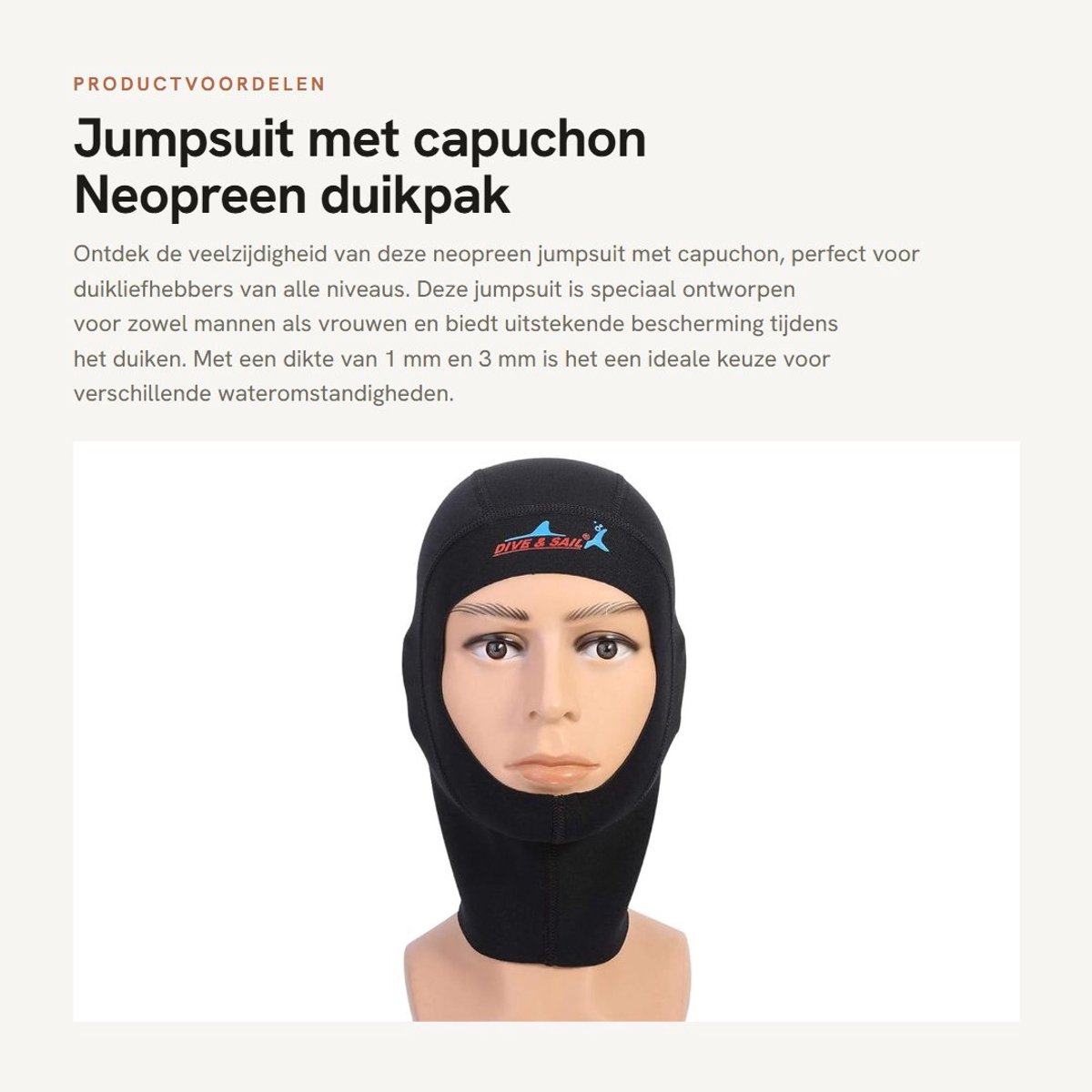 Dailygoods- Jumpsuit met capuchon - Neopreen - Duikmuts - Duikhoed - Dikte 1mm - Geschikt voor mannen/vrouwen - Duurzaam materiaal - Wetsuit