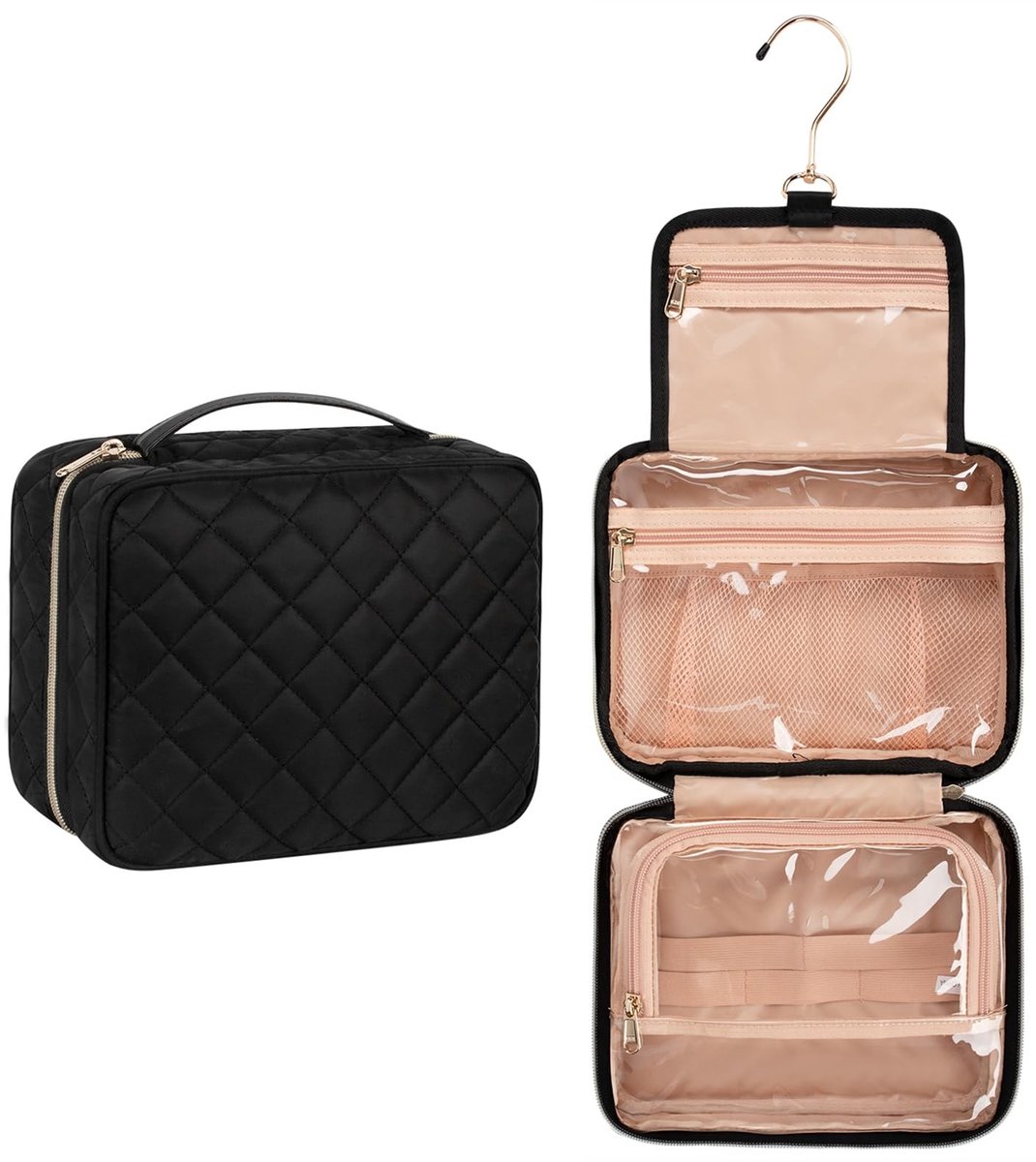 Dailygoods- Reis-toilettas grote capaciteit - Draagbare make-uptas - Waterdichte reistas - Cosmetica koffer - Drie aparte vakken - Ideaal voor reizen - Cosmetica Organizer