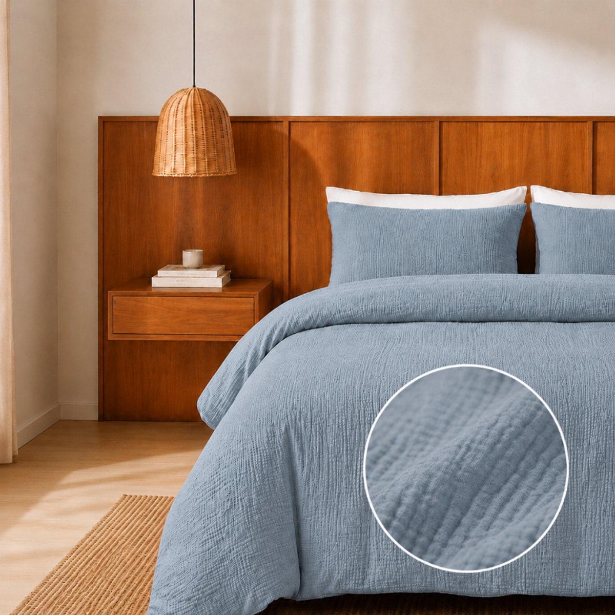 Dekbed-Discounter - Dreamhouse Dekbedovertrek 200 x 200/220 cm - Verkoelend Percale Katoen - Dubbele instopstrook - Wassen op 40 graden - Inclusief 2 kussenslopen - Blauw