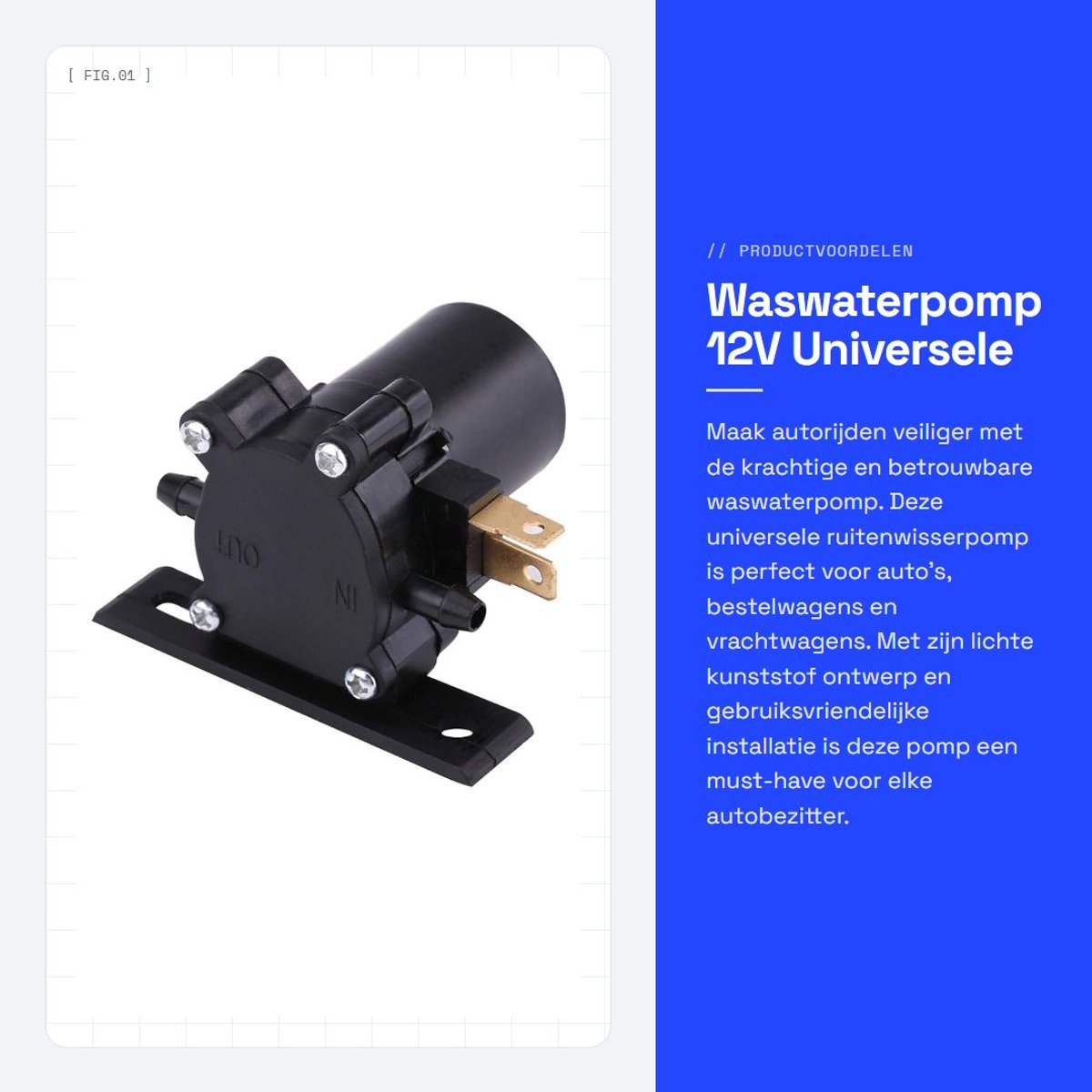 Dailygoods- Waswaterpomp 12V - Universele Ruitenwisserpomp - Kunststof - 2-polige Aansluiting - Vervanging voor Auto/Bus - Eenvoudig te Installeren - Ruitensproeipomp