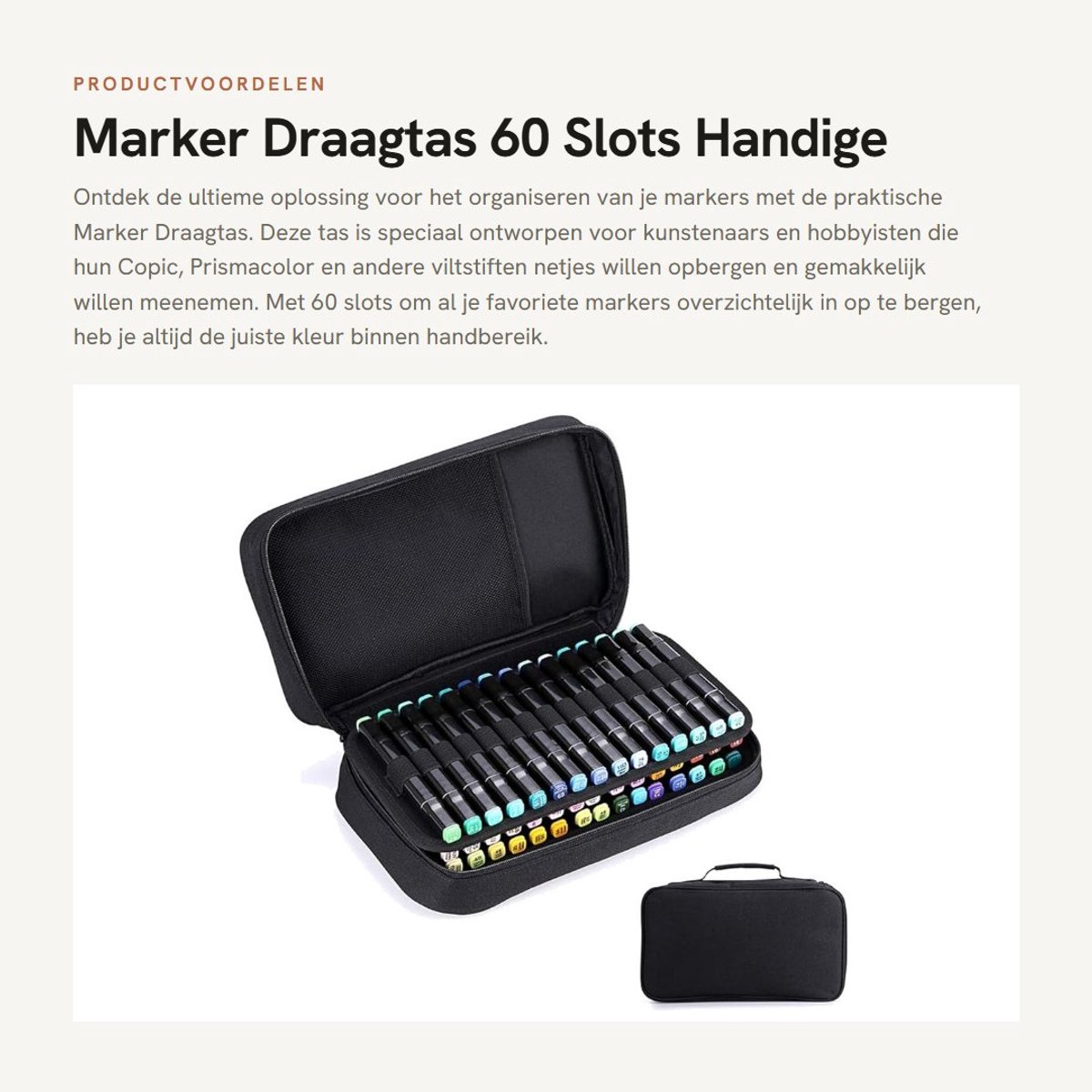 Dailygoods- Marker Draagtas 60 Slots - Canvas Organizer - Dubbele Mouw - Elastische Lussen - Ritssluiting - Geschikt voor Copic/Prismacolor Markers - Marker Case