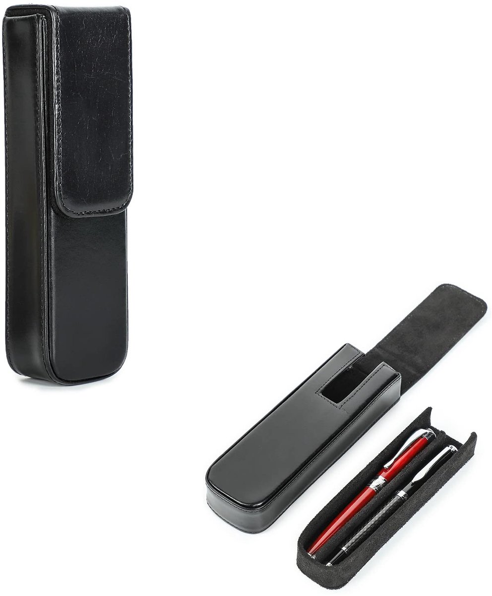 Dailygoods- Pennenetui met verborgen magneetsluiting - Etui voor 2 pennen - Plantaardig gelooid leer - Opbergdoos - Uitneembare pennenhouder van suède