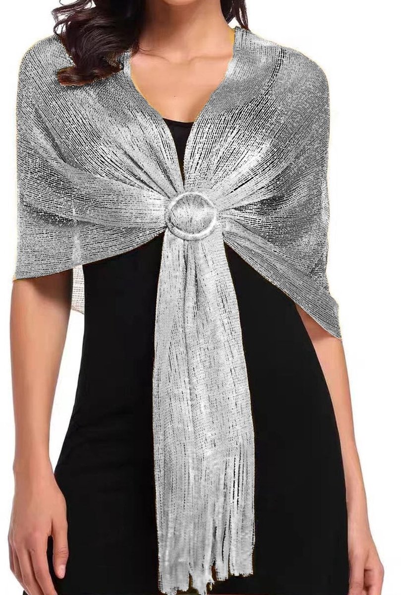 Dailygoods - Sprankelende metalen sjaal met franjes voor avondfeest - Elegante accessoires