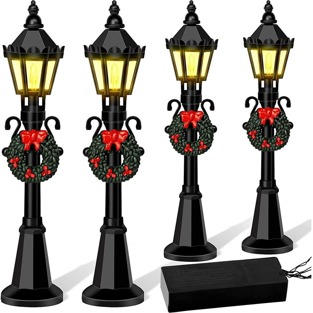 Dailygoods - Gaslantaarns met kerstdecoratie mini-lantaarn model gaslantaarns / straatlantaarns set decoratieve lantaarns 4 stuks op batterijen (4 stuks)