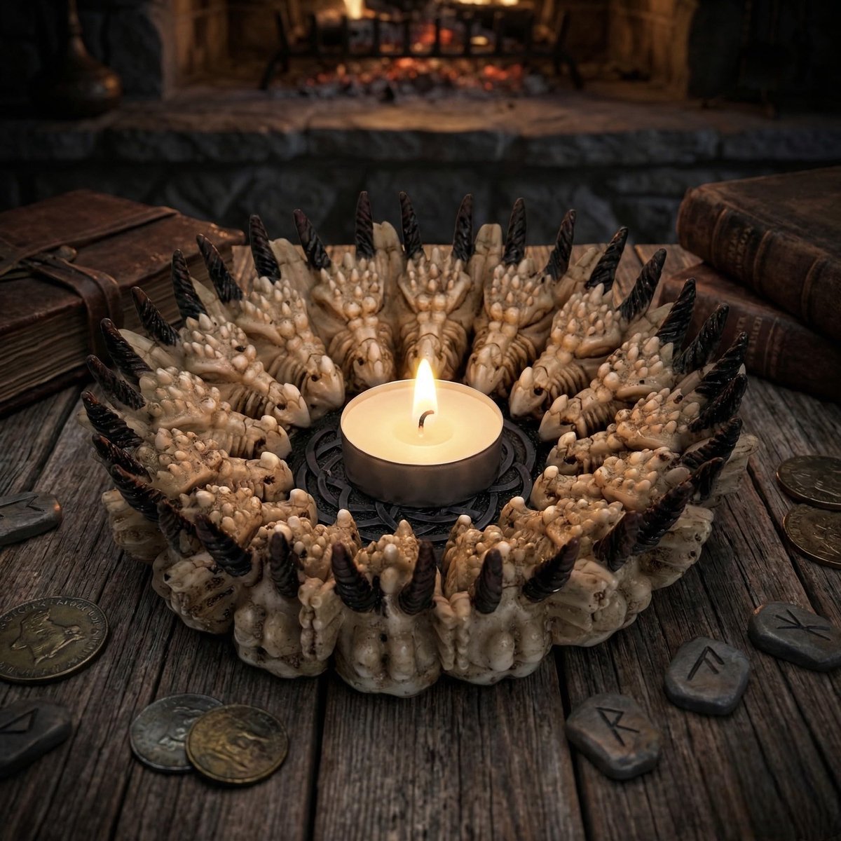 Dailygoods- Theelichthouder met drakenring - Keltische knoop - Decoratie woonkamer - Fantasy design - Polyhars - Diameter 13,5 cm