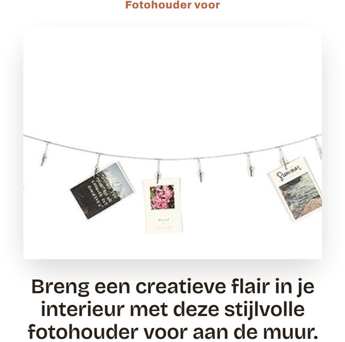 Dailygoods- Fotohouder Draadkabel met 12 Clips - Fotoclip - Wanddecoratie - Staal/IJzer - 156,5 cm - Betrouwbare Kwaliteit - Foto Ophang Systeem