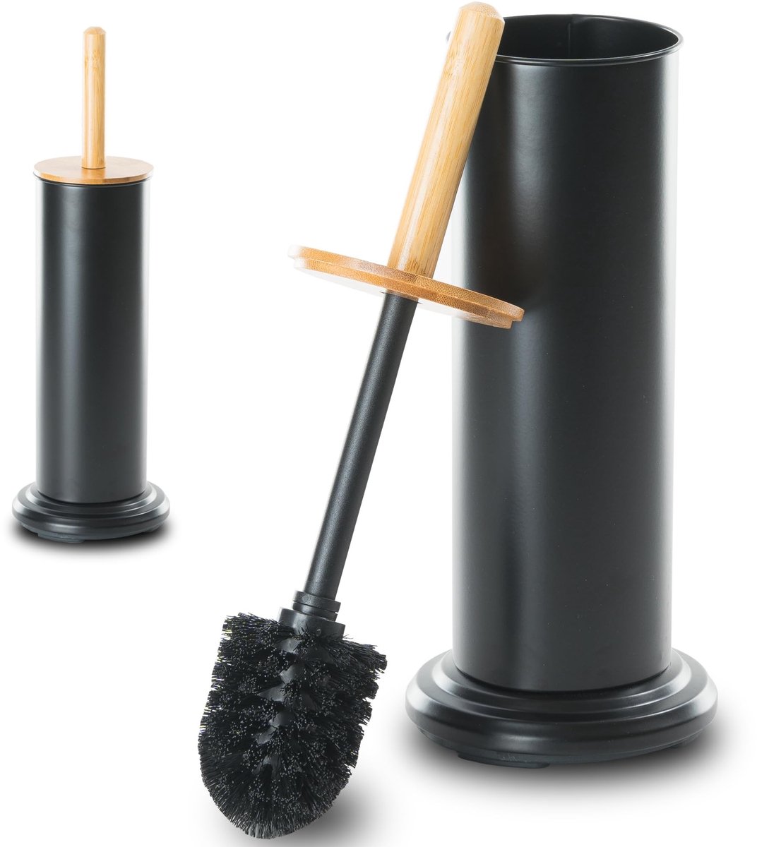 Dailygoods- Toiletborstel met Bamboe Handvat - Siliconen Borstelkop - PP-Borstelkop - Metalen Houder - Stabiele Sokkel - Eenvoudige Reiniging - Wc-borstel
