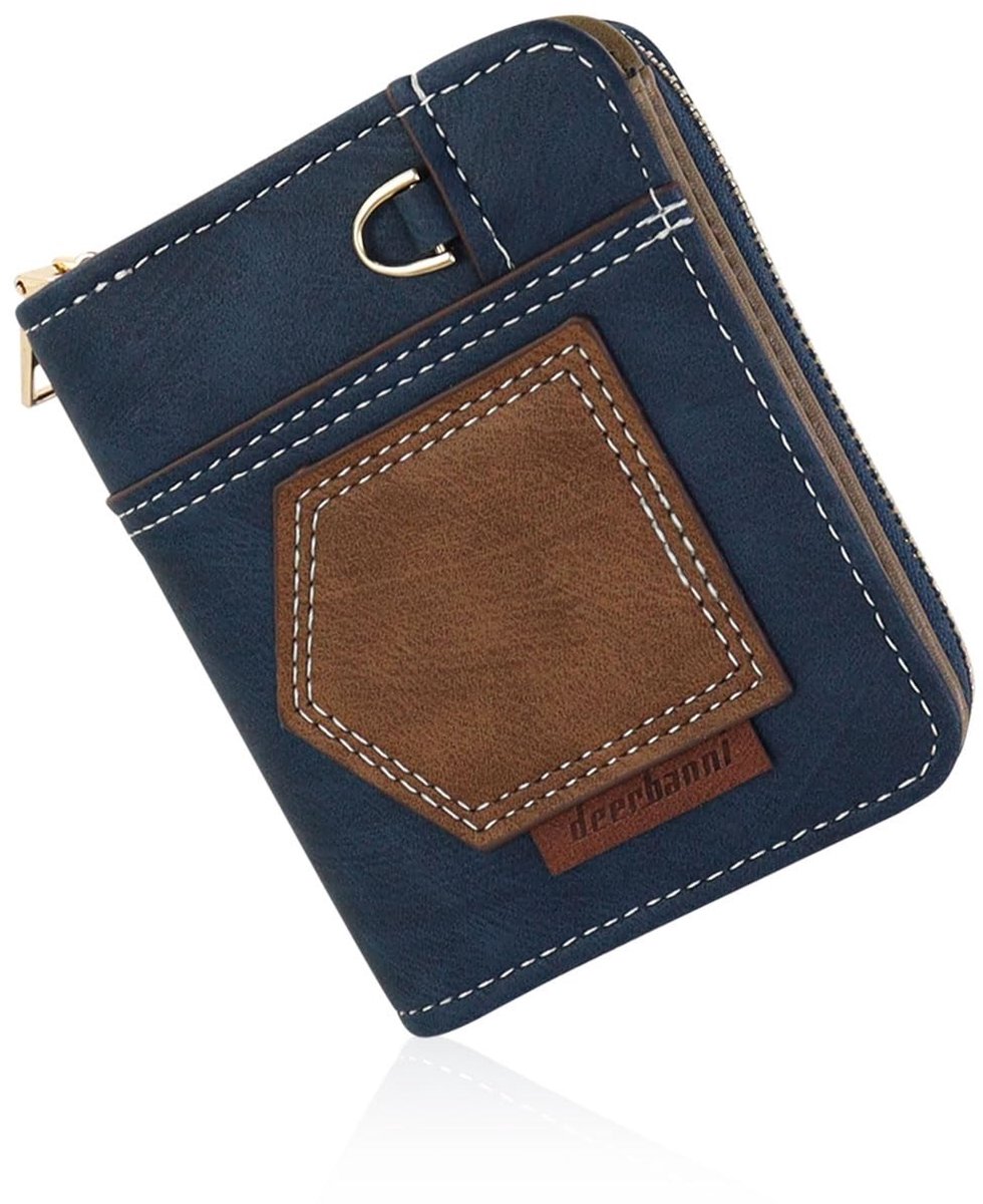 Dailygoods - PU-portemonnee voor heren, kaartenportemonnee met ritssluiting en snap, herenportemonnee voor dagelijks gebruik, winkelen en reizen, blauw, M, Casual