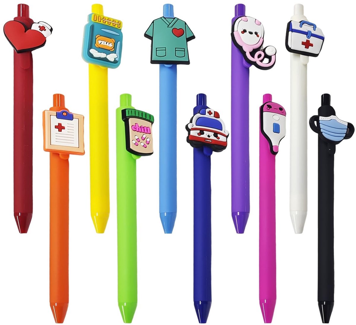 Dailygoods - Verpakking met 10 creatieve verpleegsterpennen, gelpennen, gelpennen voor schattige cartoons, interessante balpennen, schrijfwaren, kantoorbenodigdheden