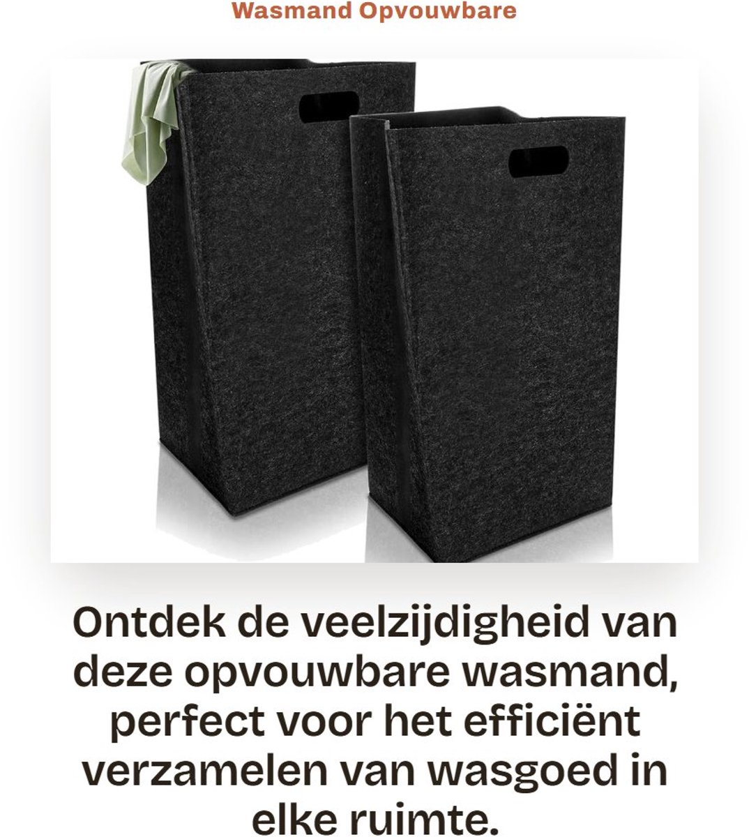 Dailygoods- Wasmand 60 Liter - Opvouwbare Wasverzamelaar - Smalle Wasmand - Vilten Wasmand - Zwart - Geschikt voor Slaapkamer/Badkamer