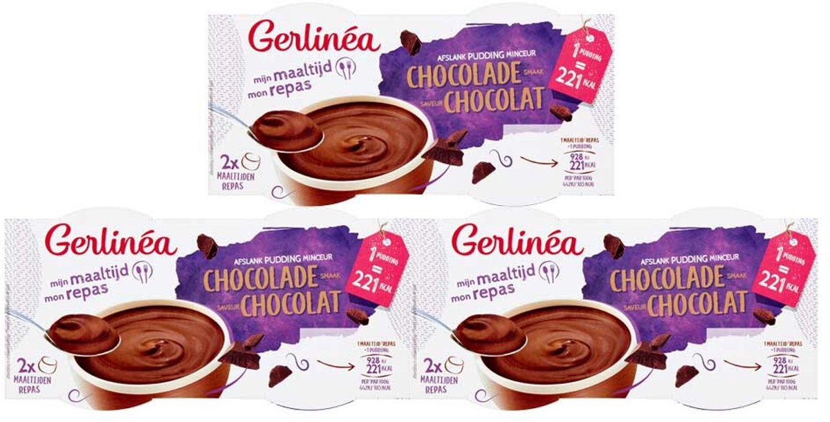 Gerlinea Pudding Chocolade 2 Pack - 3 x 2 x 210 gr - Voordeelverpakking