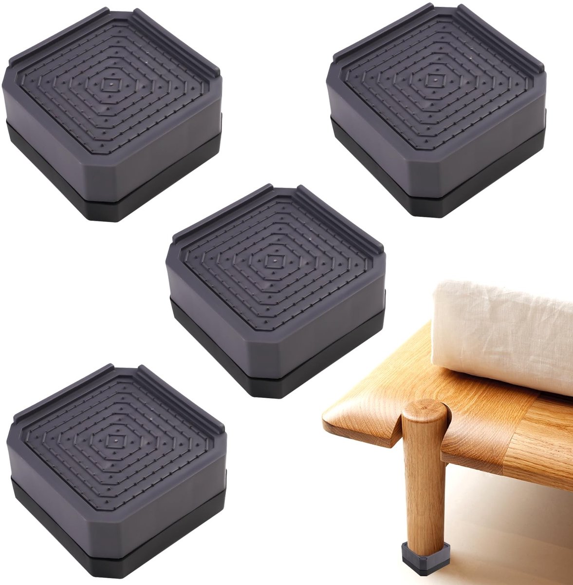 Dailygoods- Meubelverhogingen 4 Stuks - Meubelverhoger 4 cm - Tafelverhoging - Antislip PVC - Draagkracht 200 kg - Geschikt voor Banken en Tafels