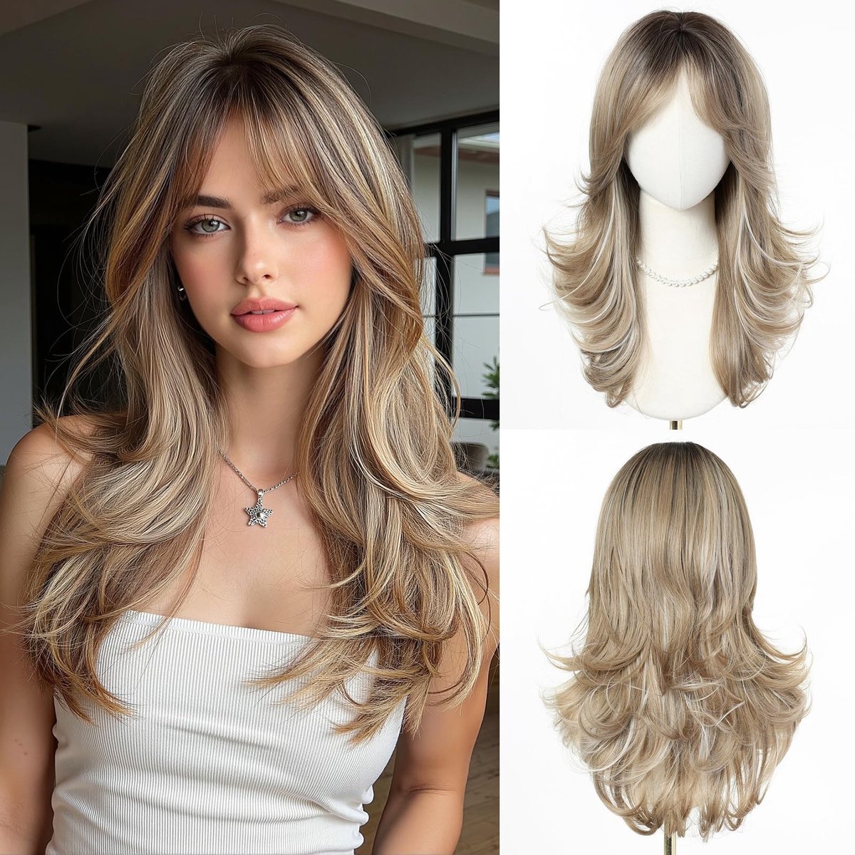 Dailygoods- Pruik Golvend Ashblond - Synthetisch Haar - Natuurlijk Uiterlijk - Ademend Materiaal - Comfortabel - Geschikt voor Dagelijks Gebruik - Haarstuk