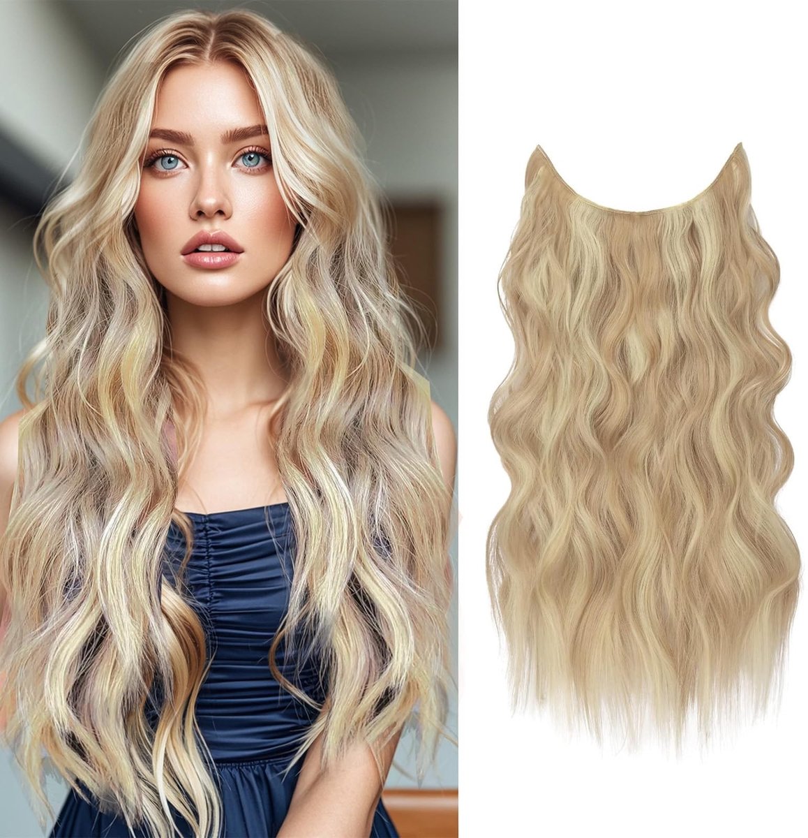 Dailygoods- Clip-in Extensies 55 cm - Golvend Haar - Synthetisch Haarstukje - Elastische Band - Comfortabel - Glamoureuze Look - Haarextensies