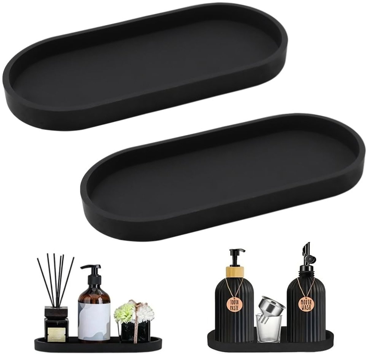 Dailygoods - 2 stuks zwarte siliconen planken, 25 x 11 x 2 cm, decoratief dienblad, zwart,