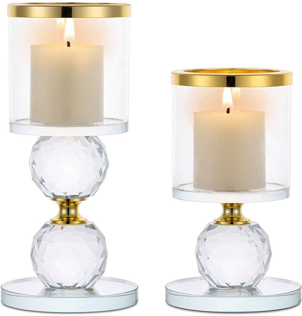Dailygoods - Crystal Kandelaar Set van 2 - Gouden Theelicht Kandelaar voor Tafel Decoratie