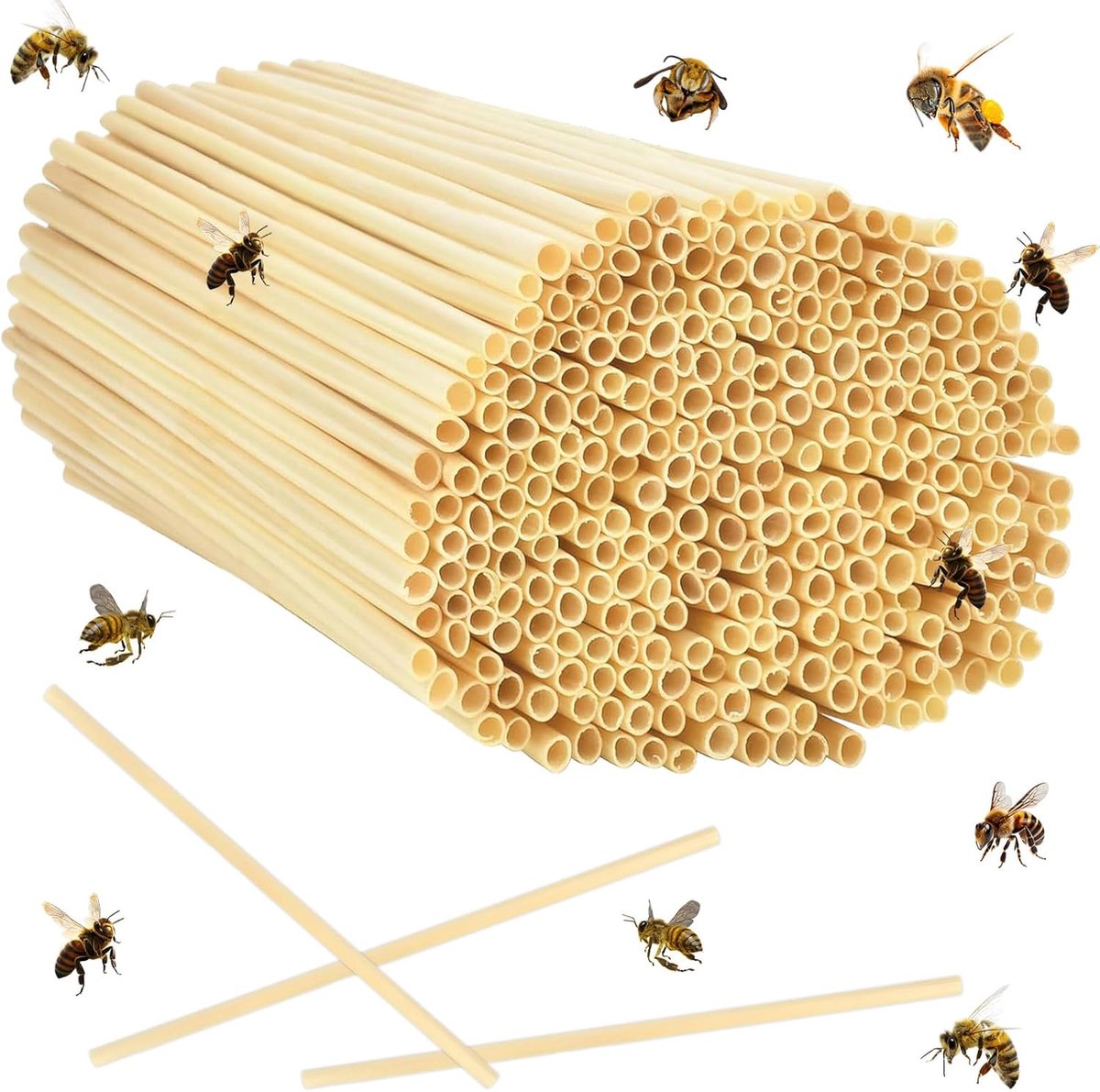 300 stuks nestkasten voor insectenhotel, 14,5 cm lang, diameter 3-5 mm, vogelhuisjes voor wilde bijen, buizen met tarwestro