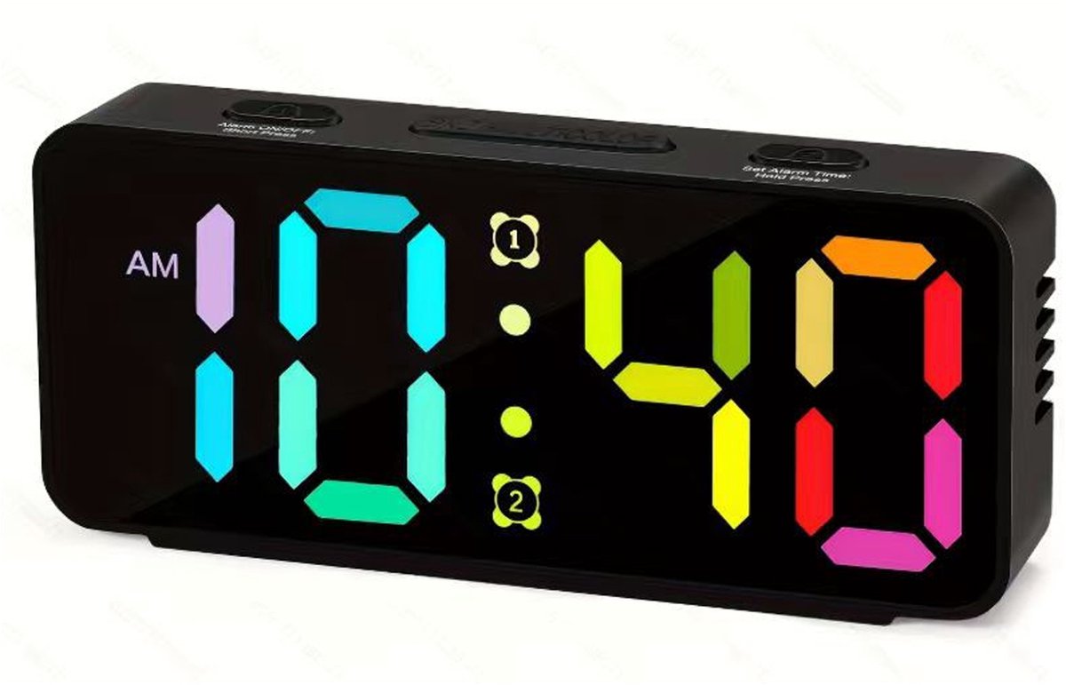 carmdering - RGB Digitale Wekker - LED Tijdweergave - Nachtklokje - 15 Kleurmodi - Dimbaar Display - ABS Kunststof - Compact Ontwerp - Slaapvriendelijk Gebruik - 1 Stuk