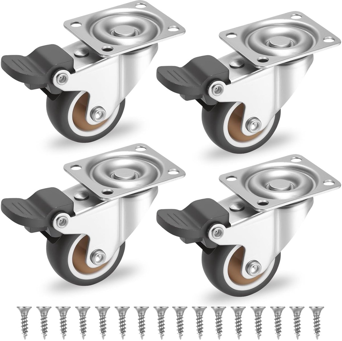 4 wielen voor zware meubels, 38 mm, rubberen wieltjes, 360° draaibare wielen met rem voor kleine huishoudelijke apparaten, trolleys, tafels en bagage