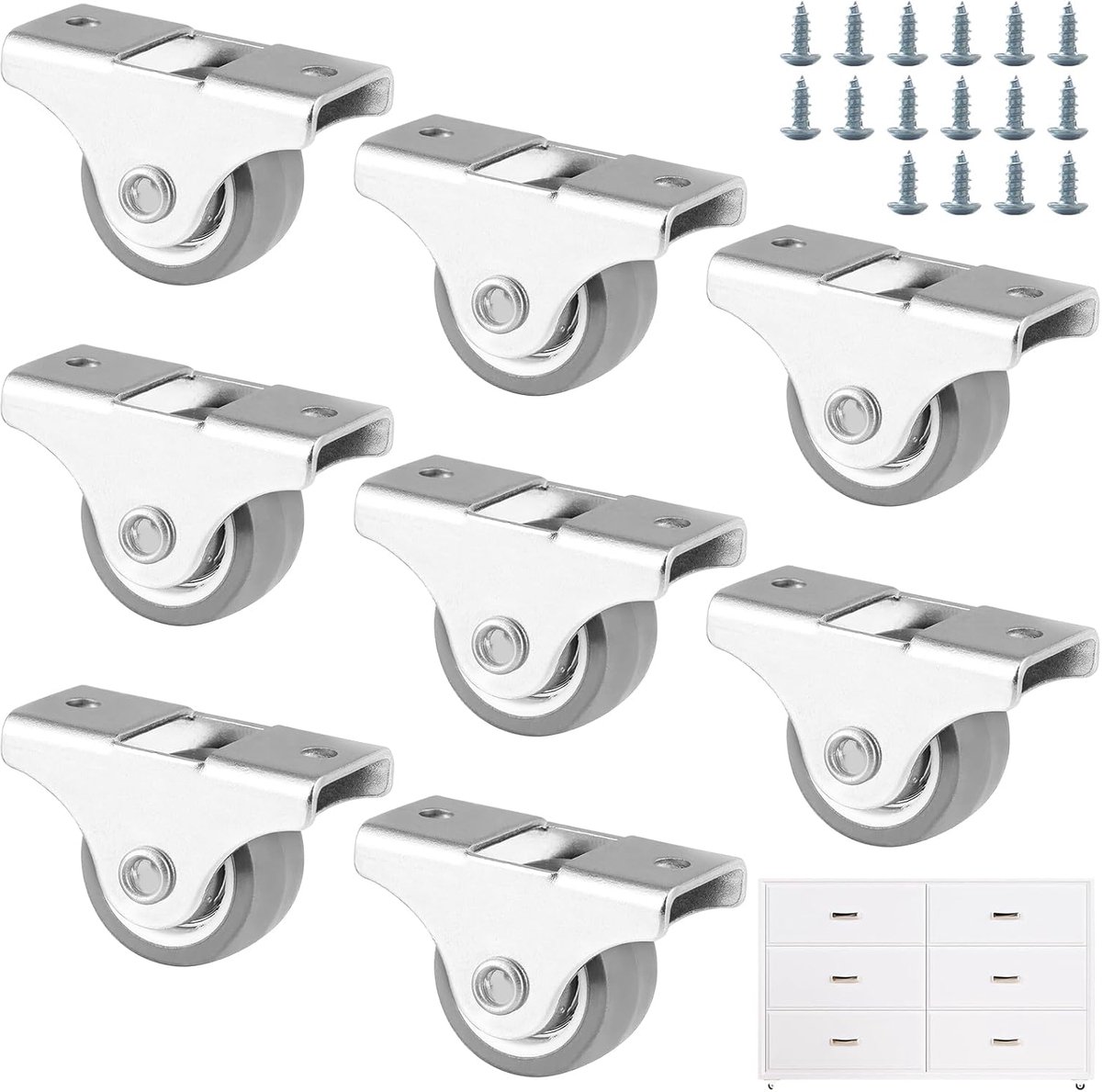 8 Stuks Vaste Rubberen Meubelwielen Ø25Mm Met Montageschroeven | Mini Wielen Voor Gereedschapskisten, Flightcases, Trolleys En Meubels