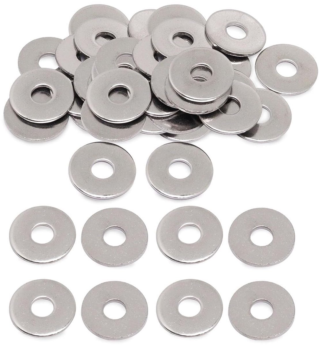 50 stuks sluitringen van roestvrij staal, M6, roestvrijstalen sluitringen, platte sluitringen, carrosserieringen, DIN 125, U-ringen, roestvrije platte washers voor schroeven, moeren en