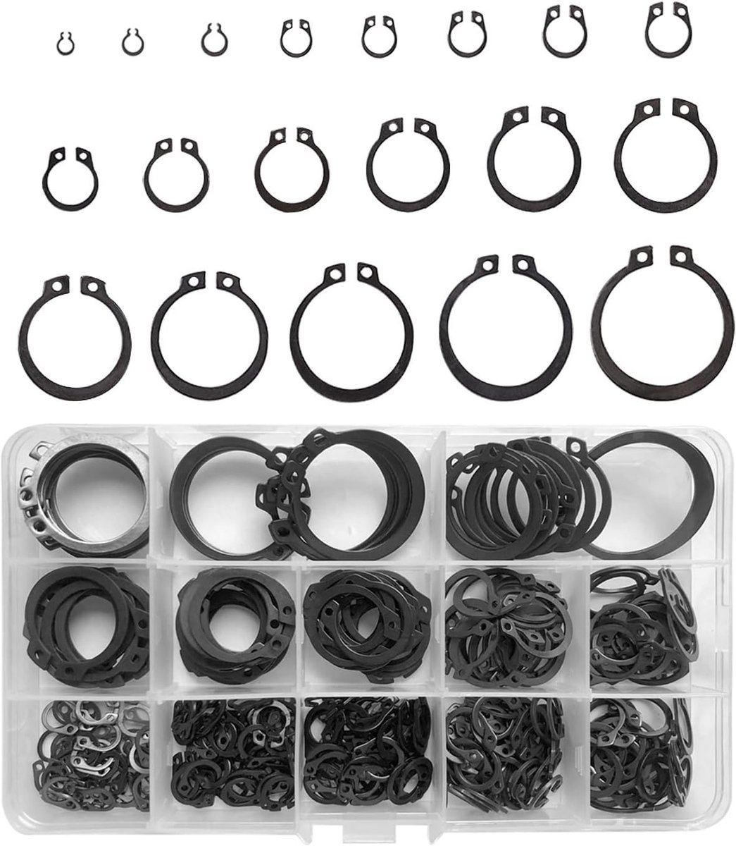 510 stuks verzameling veiligheidsringen, explosieve ring metaal C-clip, Seeger-ring assortiment 19 typen veiligheidsschijven voor welvingen (Φ3/4/5/6/7/8/9/10/12/14/16/18/20/22/24/26/28/30/32 mm)