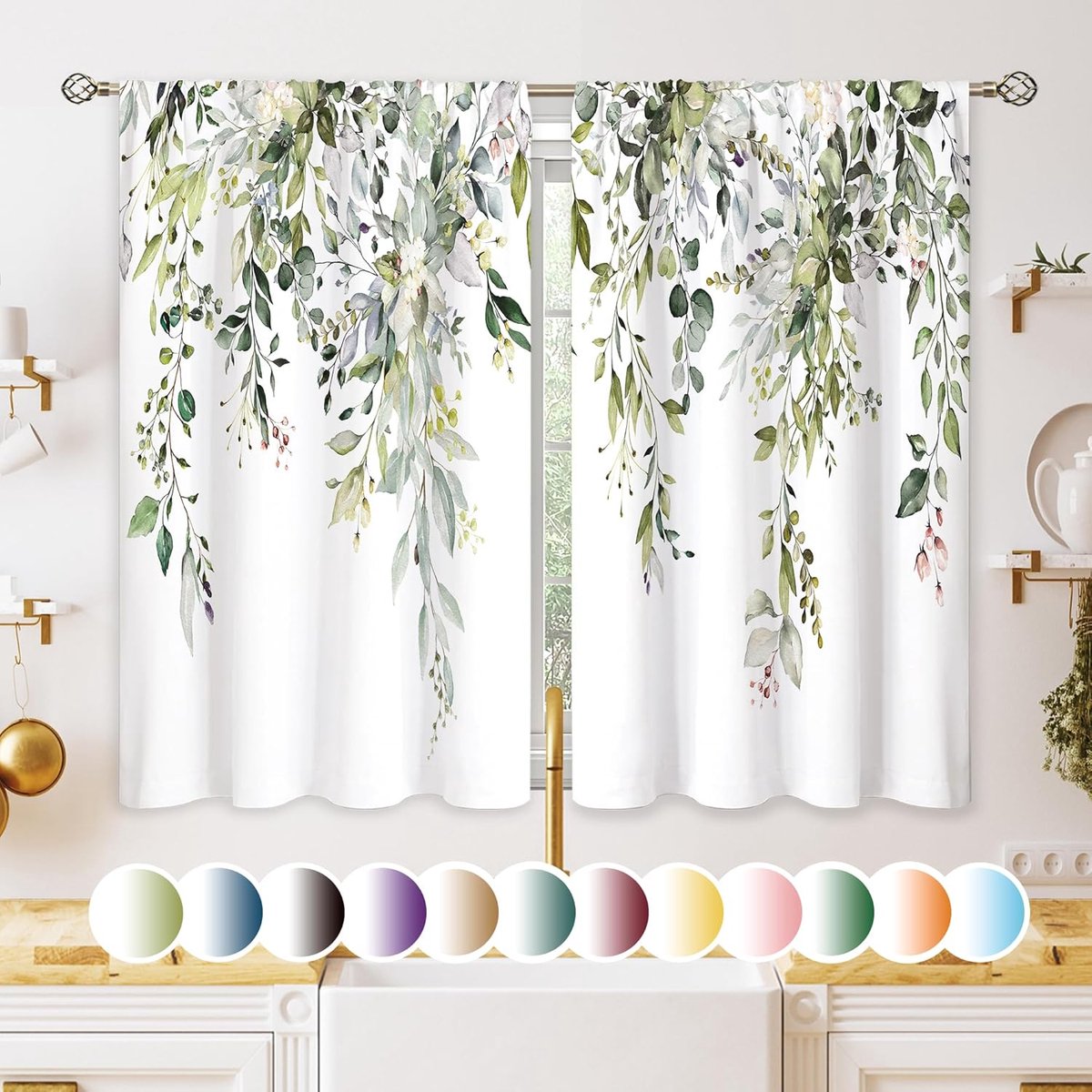 botanische bladeren bloemen keuken raamgordijnen over gootsteen boho boerderij bloem blad kleine raambehandeling salie groen café korte gordijnen voor badkamer tier gordijnen 69,8 x