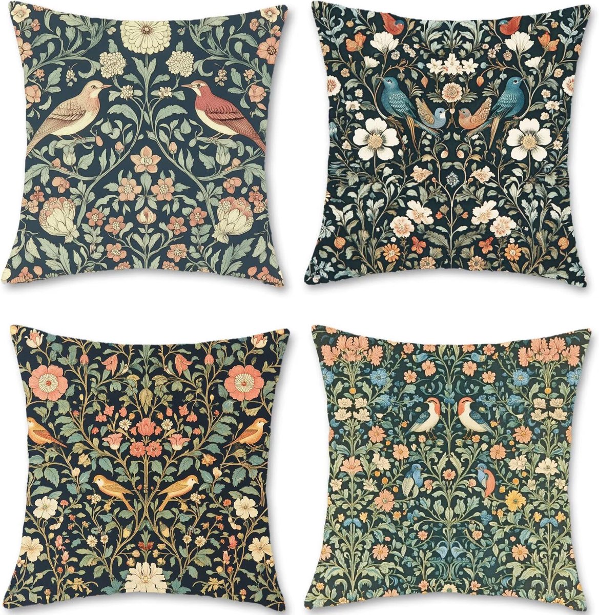 50 x 50 cm, bloemen, set van 4 outdoor kussens, bankkussens, linnen, hoofdkussen, kussenhoezen, retro kussenhoezen, dubbelzijdig bedrukt, kussenhoes, voor decoratie, woonkamer, slaapkamer