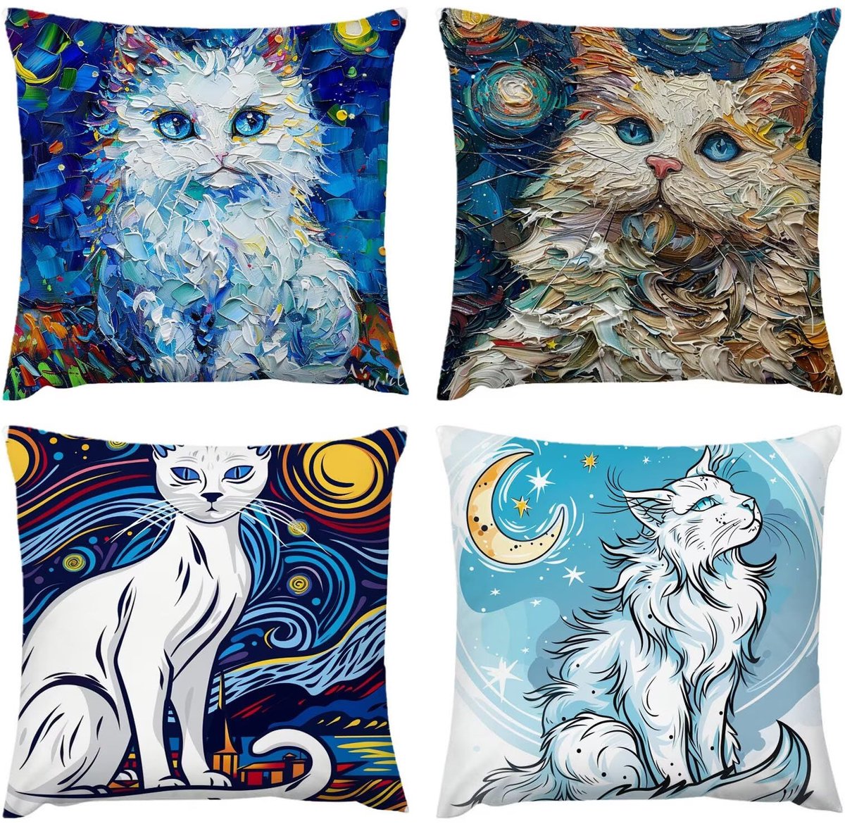waterdicht, 50 x 50 cm, bankovertrek, decoratie voor huis, kat, geometrisch kussen, slaapkamer, set van 4 kussenslopen 20 x 20 cm, voor terras, tuin, kussen, zacht, wasbaar, D291