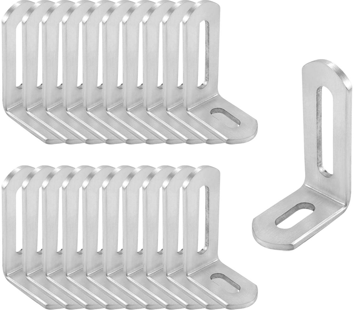 20 stuks vierkante klemhouders, hoekconnector, hoekverbinding roestvrij staal, hoekverbinding roestvrij staal, L-hoek, 90 graden L-vormige metalen hoek, verstelbare hoekhoek 32 x 50 x 19 mm