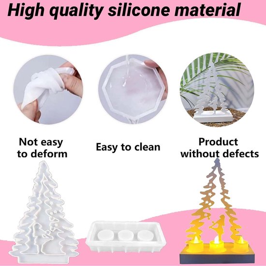 2 stuks siliconen gietvormen voor Kerstmis, siliconen vorm voor meisjes, gietvorm, dennenboom, gipsvormen voor het gieten van Kerstmis, siliconen gietvorm, dennenboom, kaarshouder, kerstboom — afbeelding 4