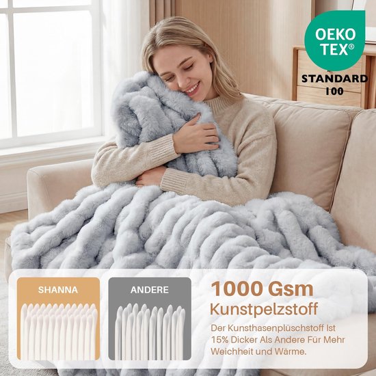 Zachte warme pluche fleecedeken, dikke pluche fleecedeken, 1000 g/m², grote pluizige veelzijdige deken, bedsprei, voor slaapkamer, bank, reizen, kinderen, camping (lichtgrijs, 160 x 200 cm) — afbeelding 2