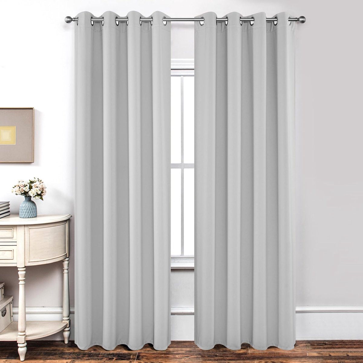 Ondoorzichtige warmte-isolerende verduisteringsgordijnen met ringen, hittebescherming, gordijn voor slaapkamer, woonkamer, 2 stuks (grijs-wit, 2 x 260 x 140 cm (h x b)