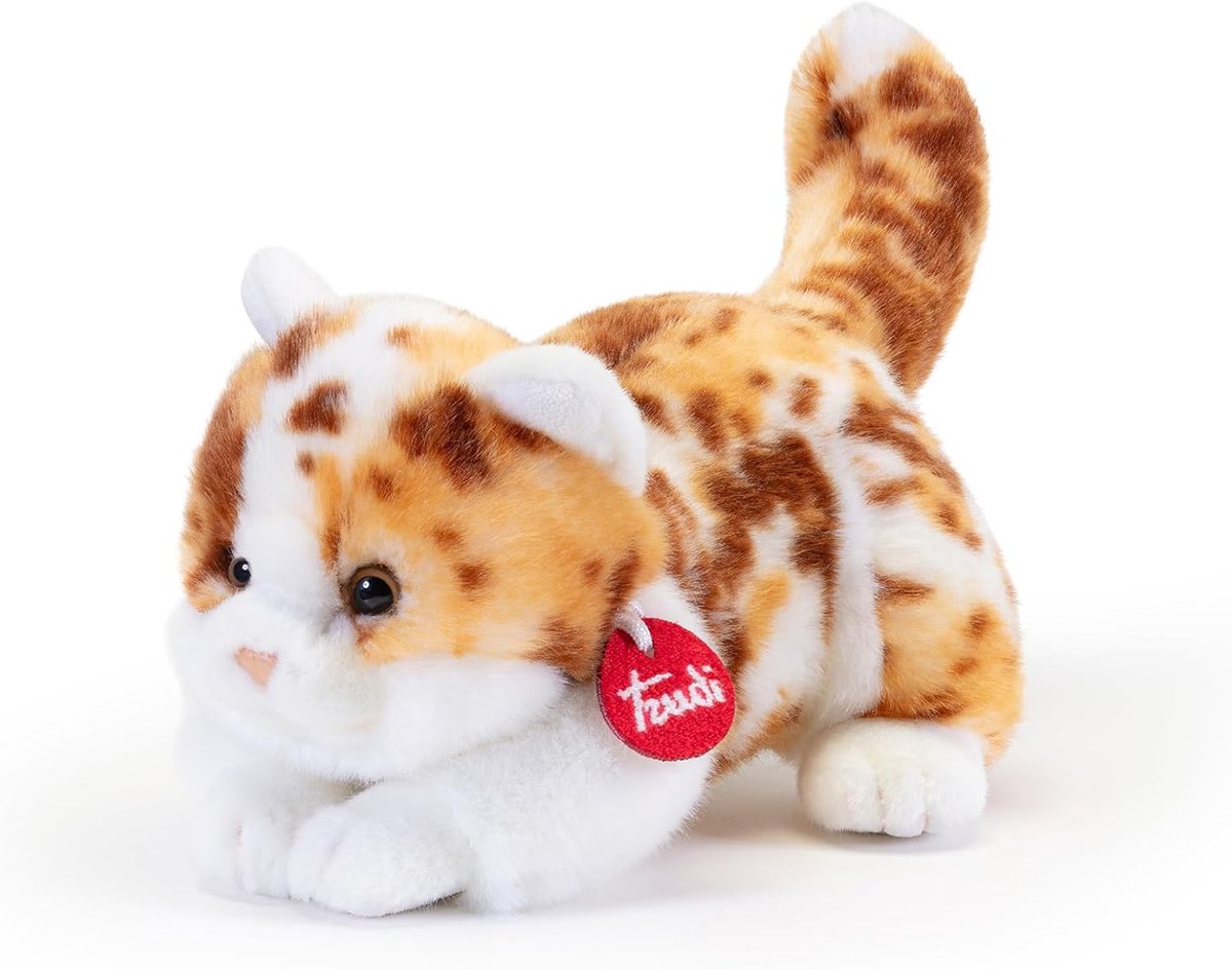 Trudi - Classic Knuffel Kat Brad Gevlekt 24 cm - Handgemaakt in Italië - Pluche knuffel - Knuffeldier voor jongens en meisjes - Wit/Bruin - 16x20x24 cm maat S