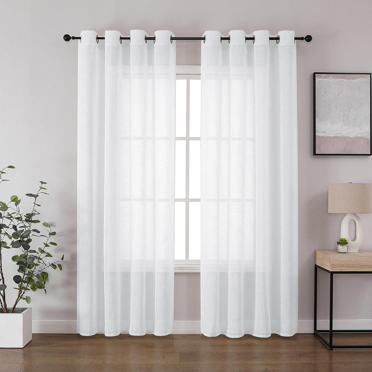 Gordijn linnenlook wit gordijnen met oogjes gordijn half-transparant voor slaapkamer woonkamer H 245 x B 140cm set van 2
