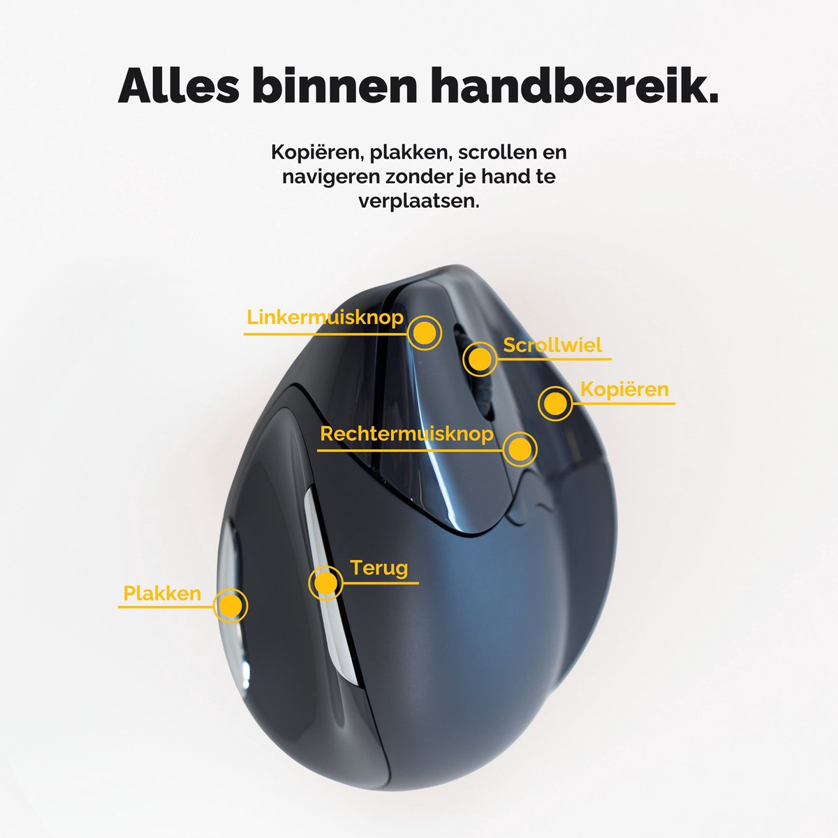 Evoluent Classic Verticale Muis – Draadloos – Bluetooth & USB – Rechtshandig – Maat M/L – Uitvinder van de Verticale Muis – Ergonomisch Gevormd voor Comfort – 4 DPI Standen – Kopiëren & Plakken Knoppen (Windows/Mac/Linux) thumbnail 4